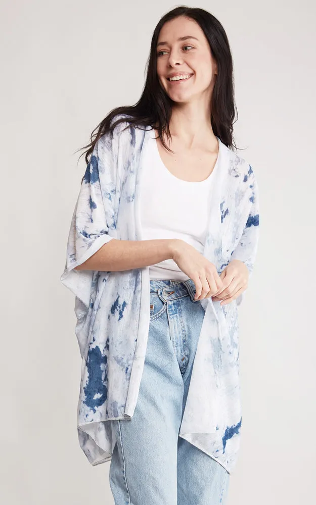 JP2133 Tie-Dyed Print Cover Up Kimono w/Side Slits