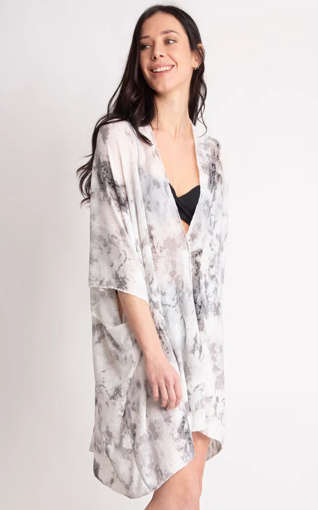 JP2133 Tie-Dyed Print Cover Up Kimono w/Side Slits