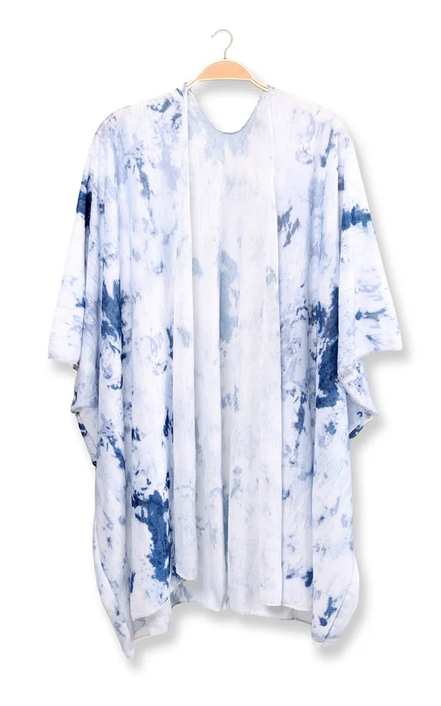JP2133 Tie-Dyed Print Cover Up Kimono w/Side Slits