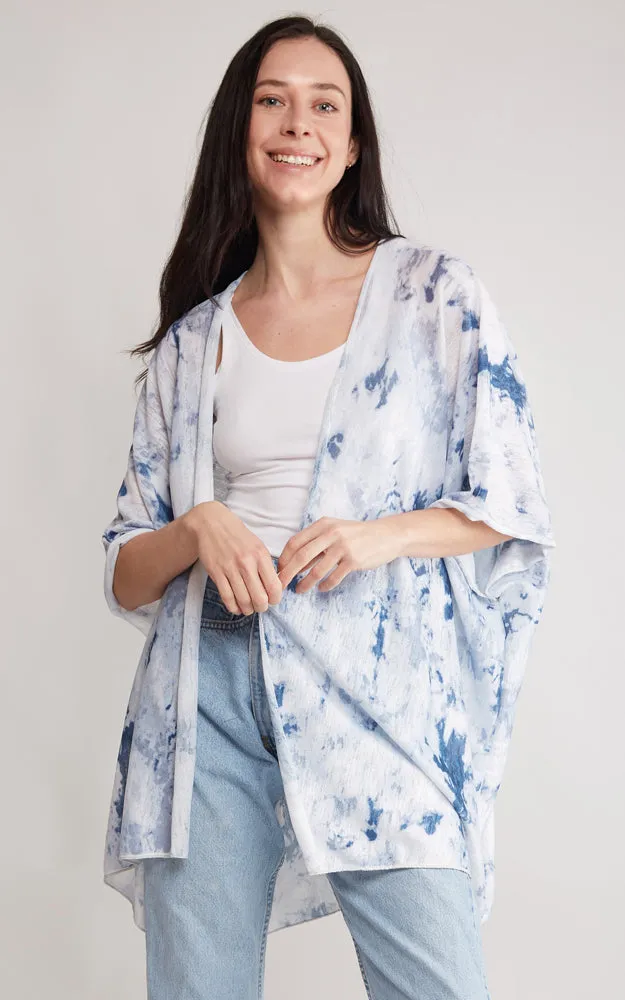 JP2133 Tie-Dyed Print Cover Up Kimono w/Side Slits