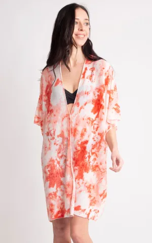 JP2133 Tie-Dyed Print Cover Up Kimono w/Side Slits