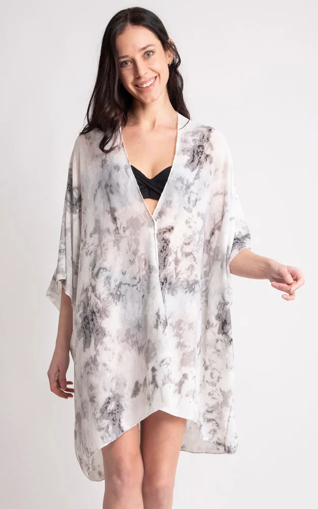 JP2133 Tie-Dyed Print Cover Up Kimono w/Side Slits