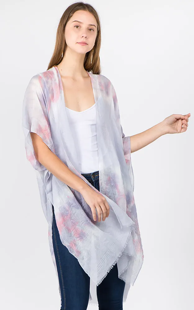 KP1C91 Tie-Dyed Pattern Printed Kimono