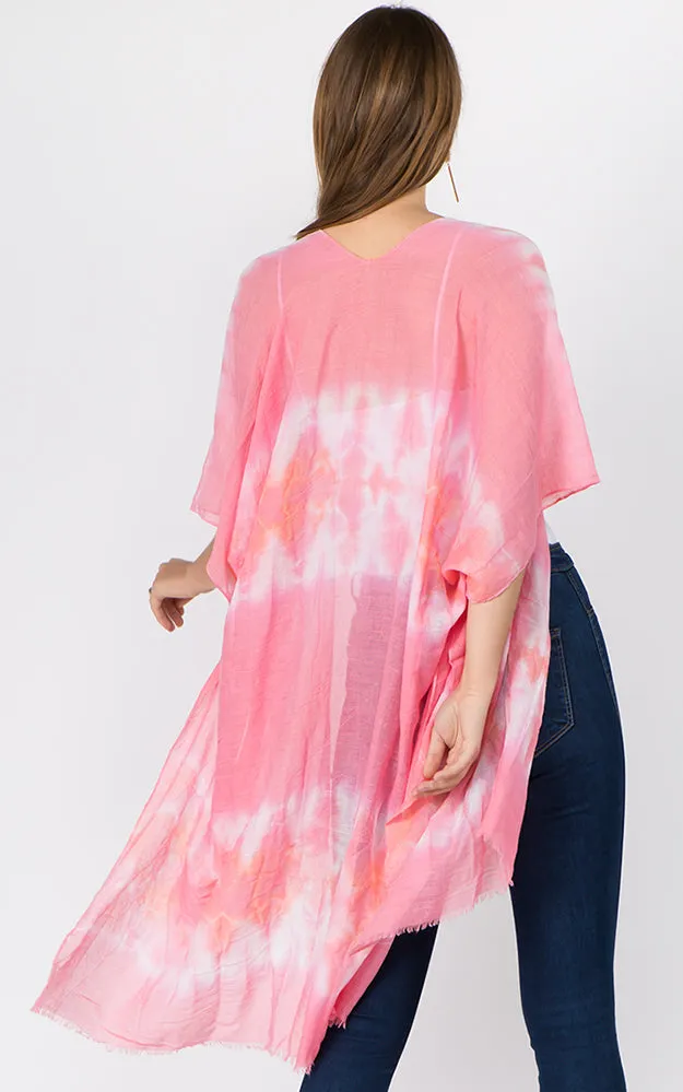KP1C91 Tie-Dyed Pattern Printed Kimono