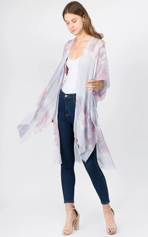 KP1C91 Tie-Dyed Pattern Printed Kimono