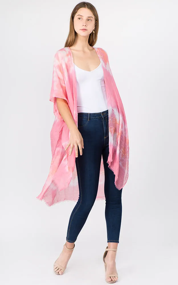 KP1C91 Tie-Dyed Pattern Printed Kimono