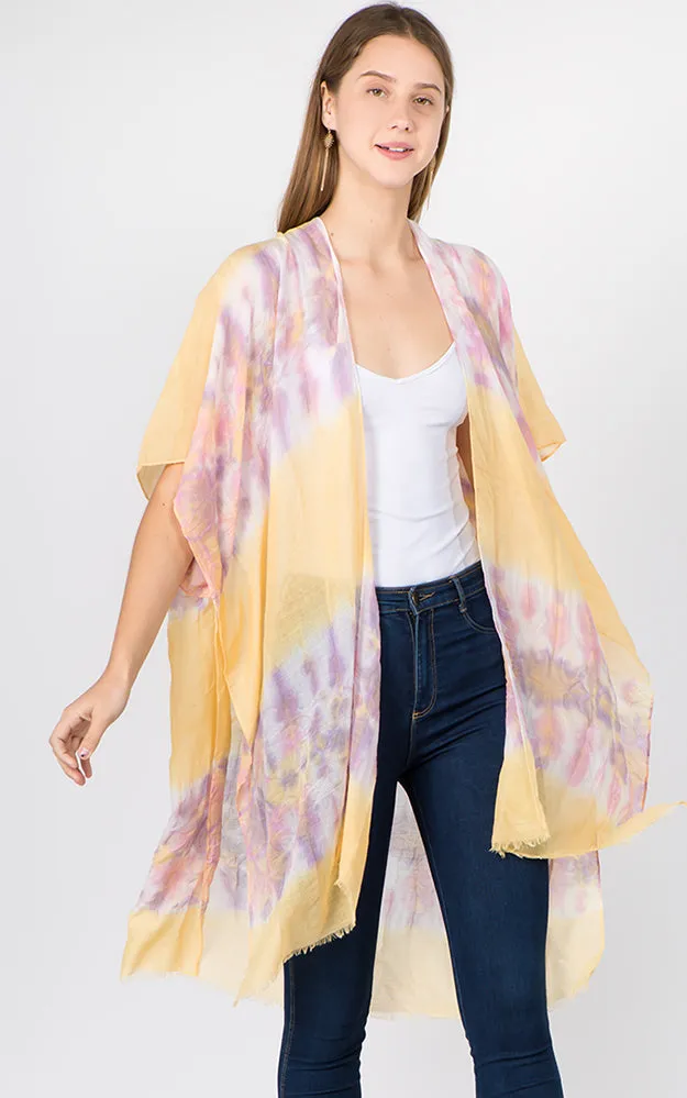 KP1C91 Tie-Dyed Pattern Printed Kimono