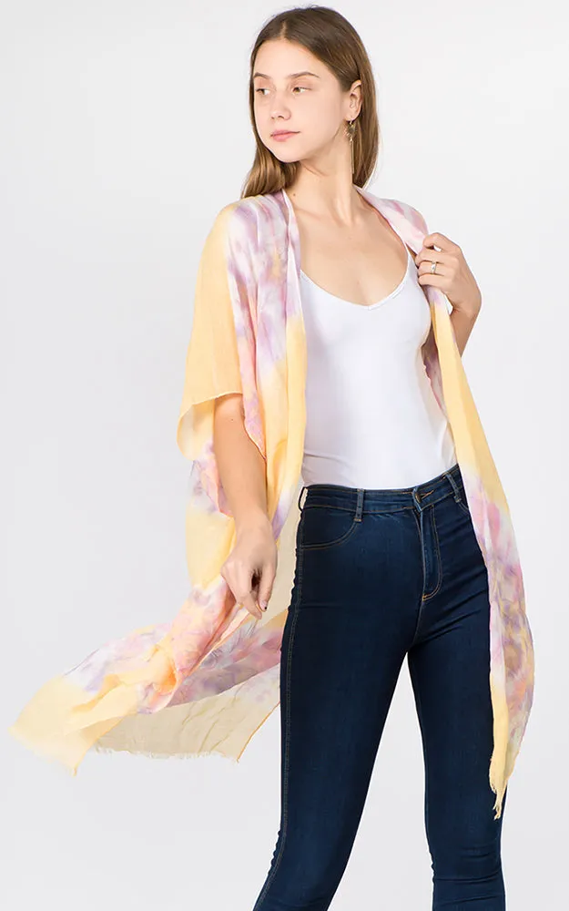 KP1C91 Tie-Dyed Pattern Printed Kimono