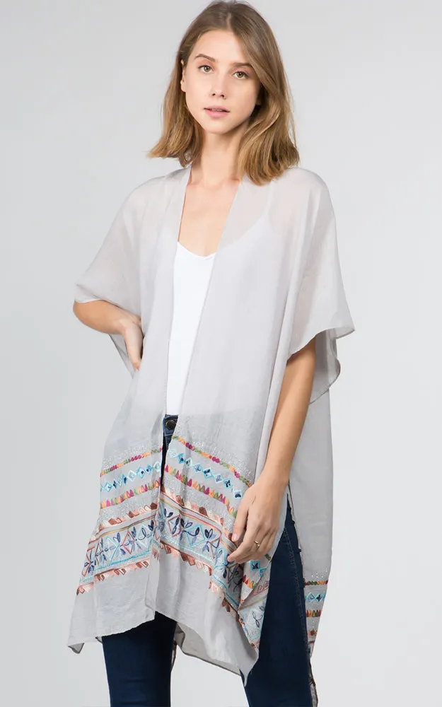 KP9741 Embroidery Bottom Kimono
