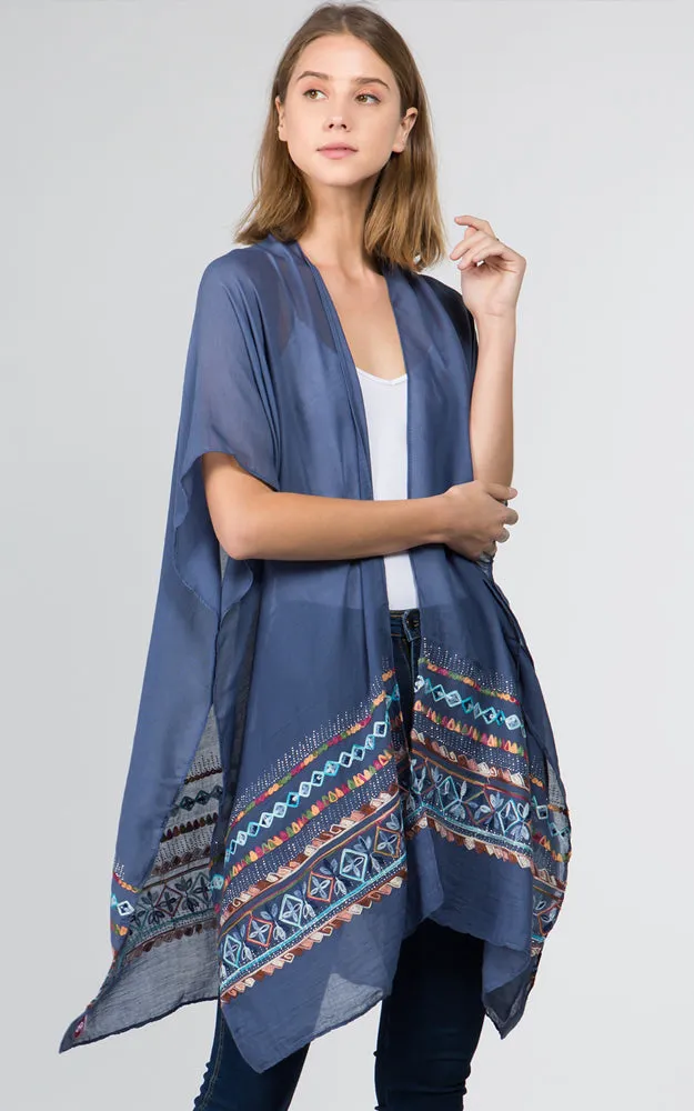 KP9741 Embroidery Bottom Kimono