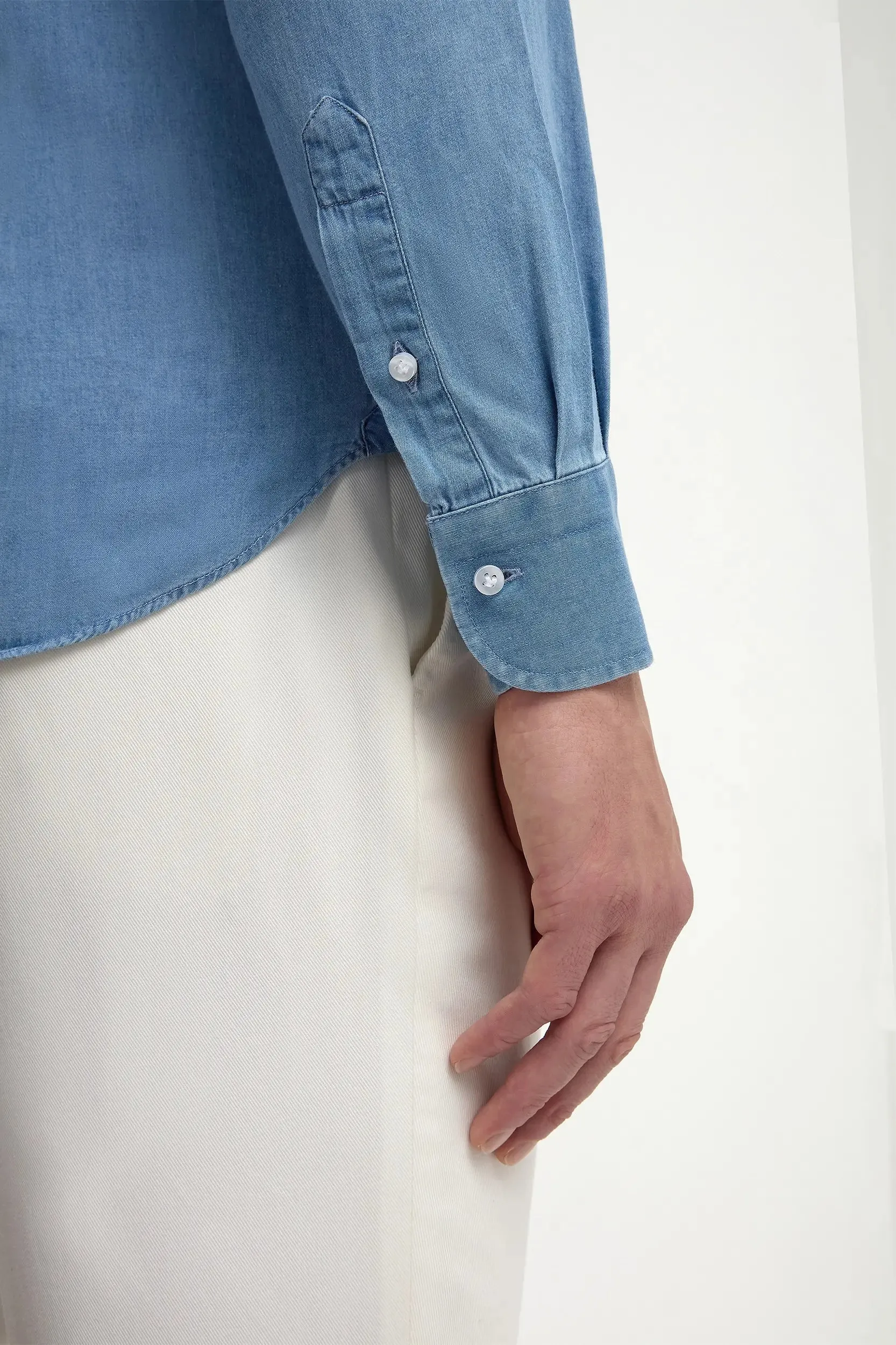 Light blue denim popover shirt - Made in Italy