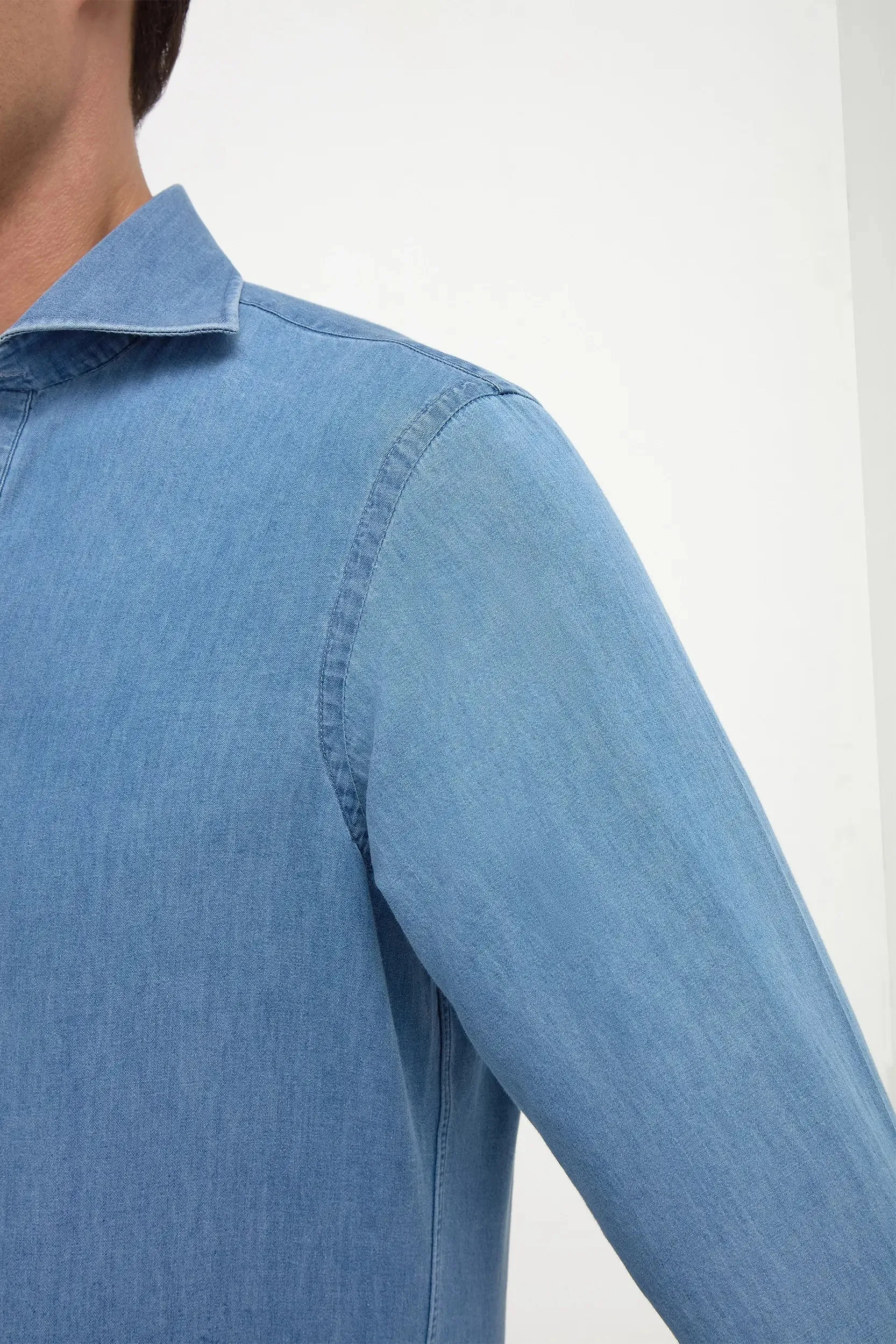 Light blue denim popover shirt - Made in Italy