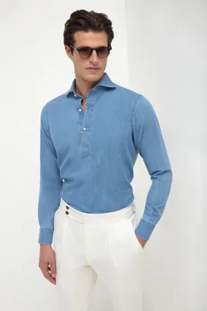 Light blue denim popover shirt - Made in Italy
